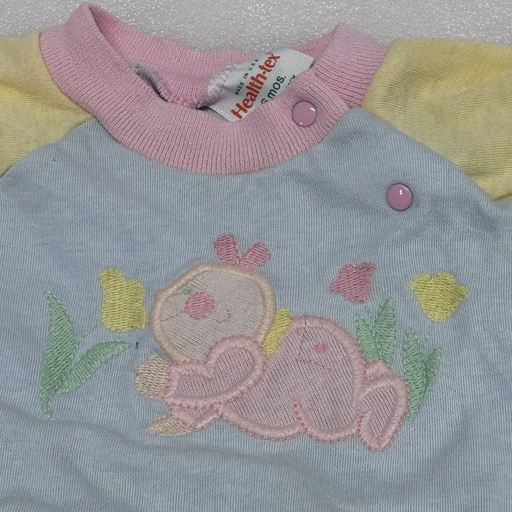 Vintage Healthtex‎ One Piece Dress Romper Sz 6 Months Flowers Mini Gardener